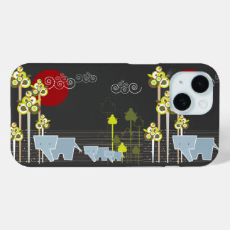 Whimsical Niedlich Elephant Family in Forest Trees iPhone 15 Hülle
