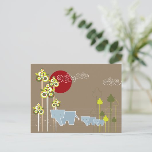 Whimsical Niedlich Elephant Family in Forest Trees Postkarte (Stehend Vorderseite)