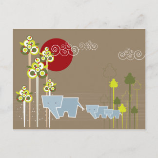 Whimsical Niedlich Elephant Family in Forest Trees Postkarte