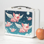 Whimsical Niedlich Flying Schweine in Sternenhimme Metall Brotdose (Beispiel)