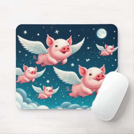Whimsical Niedlich Flying Schweine in Sternenhimme Mousepad (Mit Mouse)