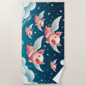 Whimsical Niedlich Flying Schweine in Sternenhimme Strandtuch (Vorderseite)