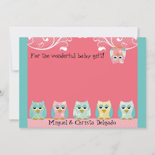 Whimsical Niedlich Fun Swirl Owl Owls Baby Vielen Dankeskarte (Rückseite)