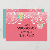 Whimsical Niedlich Fun Swirl Owls Babyduschkarte Einladung (Vorne/Hinten)
