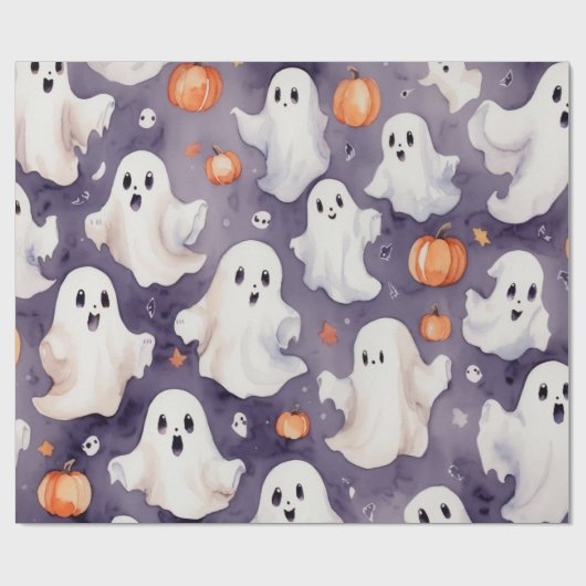 Whimsical niedlich Ghost halloween Wasserfarbe Geschenkpapier (Flach)