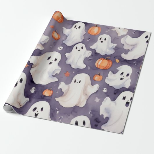 Whimsical niedlich Ghost halloween Wasserfarbe Geschenkpapier (Ungerollt)