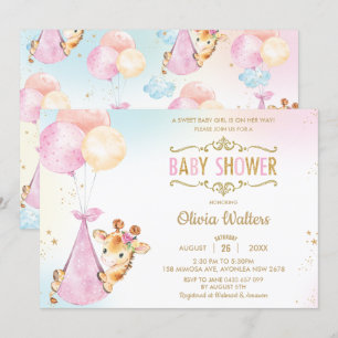 Whimsical Niedlich Giraffe Balloons Baby Shower Gi Einladung
