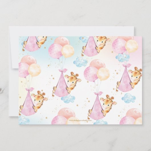 Whimsical Niedlich Giraffe Balloons Baby Shower Gi Einladung (Rückseite)