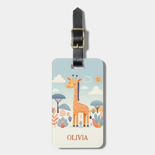 Whimsical Niedlich Giraffe in Savanna Gepäckanhänger (Vorderseite vertikal)