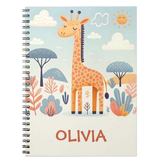 Whimsical Niedlich Giraffe in Savanna Notizblock (Vorderseite)