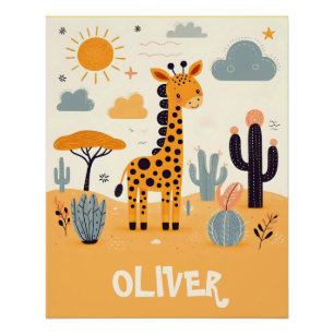 Whimsical Niedlich Giraffe in Savanna Poster