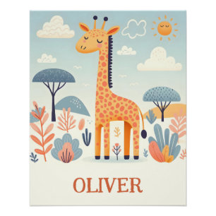 Whimsical Niedlich Giraffe in Savanna Poster