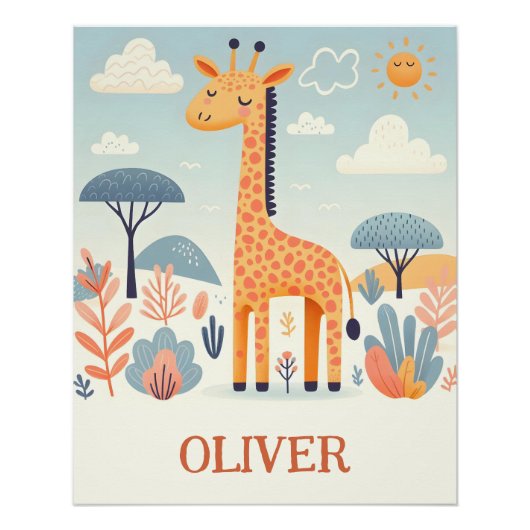 Whimsical Niedlich Giraffe in Savanna Poster (Vorderseite)
