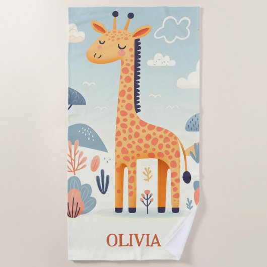 Whimsical Niedlich Giraffe in Savanna Strandtuch (Vorderseite)