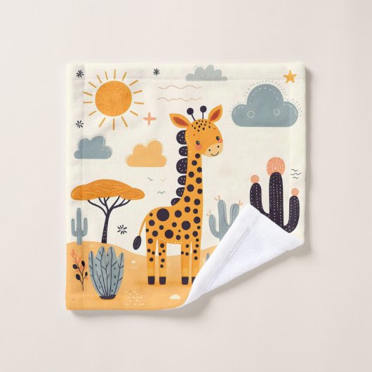 Whimsical Niedlich Giraffe in Savanna Waschlappen (Waschlappen)