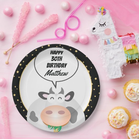 Whimsical Niedlich Heilige Kuh Happy Birthday Part Pappteller (Party)