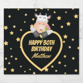 Whimsical Niedlich Heilige Kuh Happy Birthday Part Schaumweinetikett (Einzelnes Label)