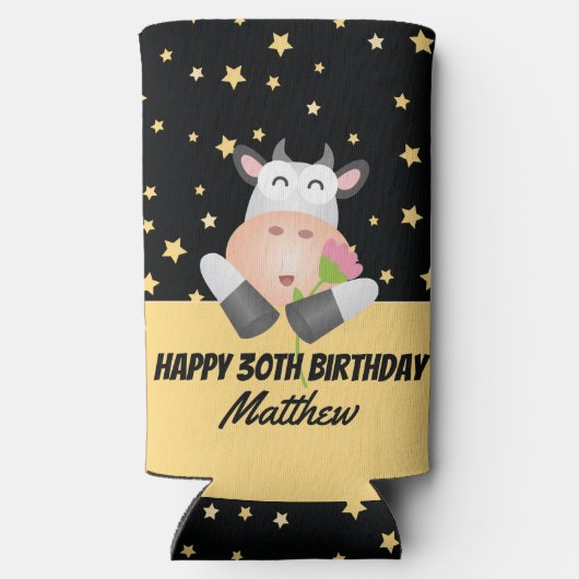 Whimsical Niedlich Heilige Kuh Happy Birthday Part Selters Dosenkühler (Rückseite)