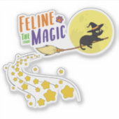Whimsical Niedlich Hexe Black Cat Cartoon Hallowee Aufkleber (Vorderseite)
