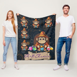 Whimsical Niedlich Kawaii Wizard Monkey Print Fleecedecke