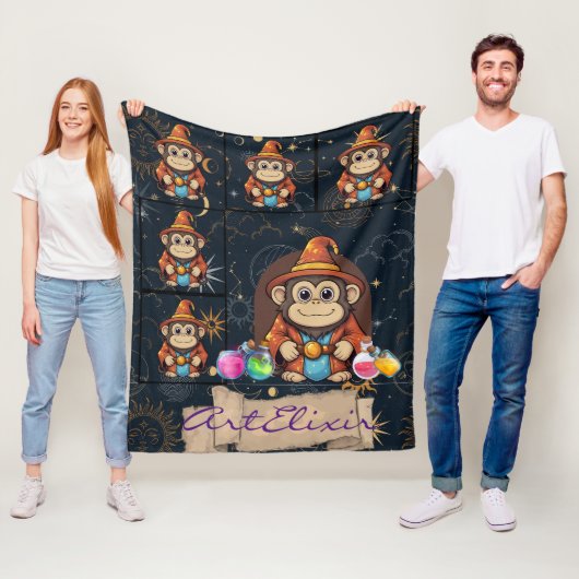 Whimsical Niedlich Kawaii Wizard Monkey Print Fleecedecke (Beispiel)