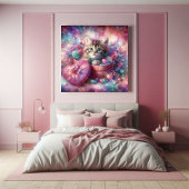 Whimsical Niedlich Kitten Floral Heart Box Poster