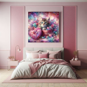 Whimsical Niedlich Kitten Floral Heart Box Poster