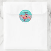 Whimsical Niedlich Lila Mermaid & Pink Mermingo Runder Aufkleber (Tasche)