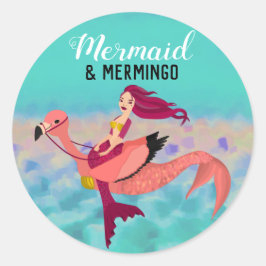 Whimsical Niedlich Lila Mermaid & Pink Mermingo Runder Aufkleber
