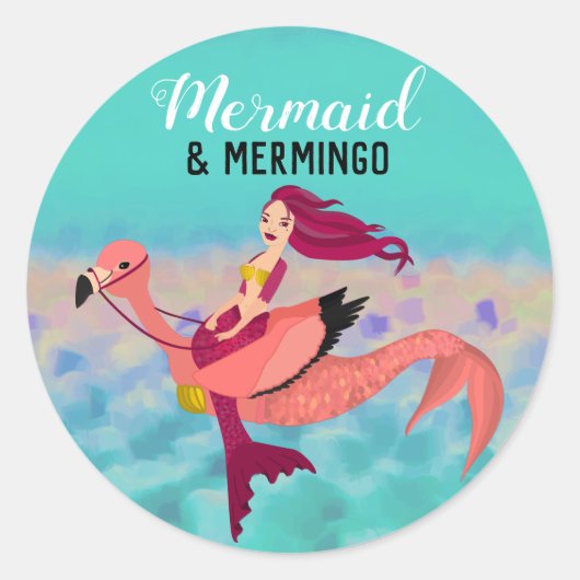 Whimsical Niedlich Lila Mermaid & Pink Mermingo Runder Aufkleber (Vorderseite)