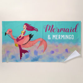 Whimsical Niedlich Lila Mermaid & Pink Mermingo Strandtuch