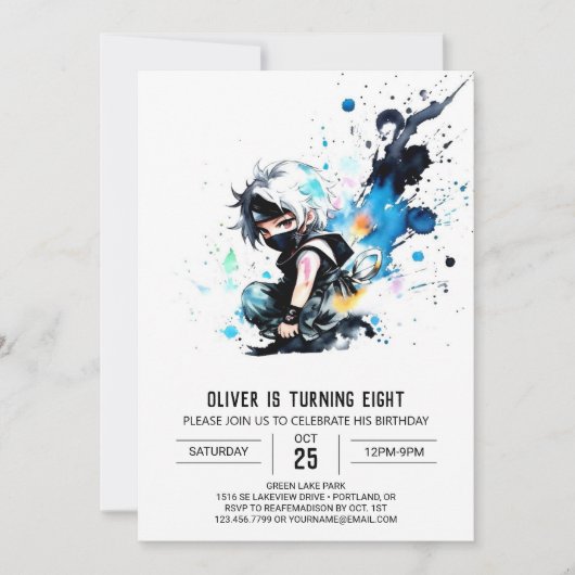 Whimsical Niedlich Ninja Boy Digital Geburtstag Einladung (Vorderseite)