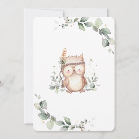 Whimsical Niedlich Owl Rustikale Vegetation Leafy Einladung (Rückseite)