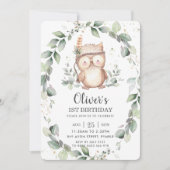 Whimsical Niedlich Owl Rustikale Vegetation Leafy  Einladung (Vorderseite)