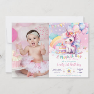 Whimsical Niedlich Rainbow Unicorn Geburtstagsbild Einladung