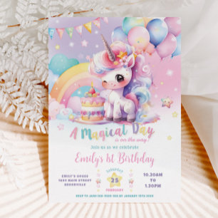 Whimsical Niedlich Rainbow Unicorn Magical Birthda Einladung