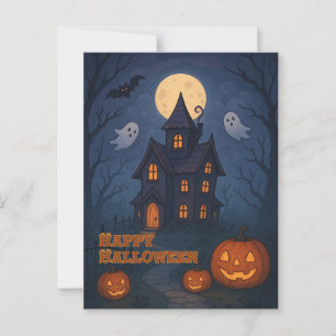 Whimsical Niedlich Spooky Spuk House   Halloween- Postkarte