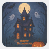 Whimsical Niedlich Spooky Spuk House | Halloween- Quadratischer Aufkleber (Vorderseite)