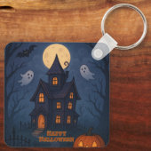 Whimsical Niedlich Spooky Spuk House | Halloween- Schlüsselanhänger (Rückseite)