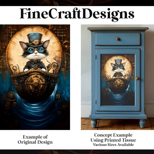 Whimsical Niedlich Steampunk Cat in Schiff G7 Deco Seidenpapier