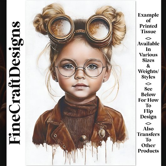Whimsical Niedlich Steampunk Young Girl W8 Decoupa Seidenpapier