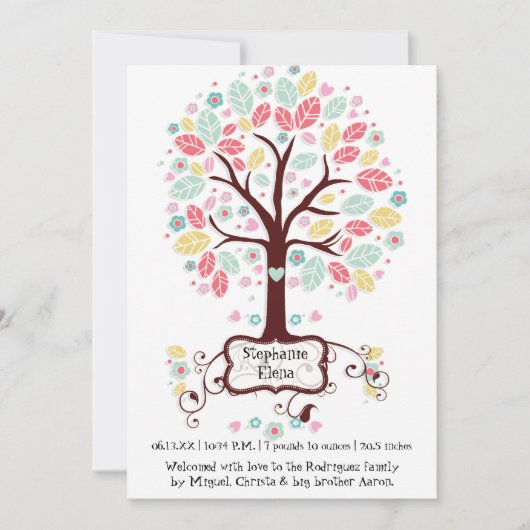 Whimsical Niedlich Swirt Heart Blume Tree Baby Fot Ankündigung (Vorderseite)
