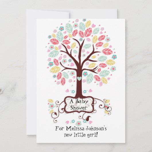 Whimsical Niedlich Swirt Heart Blume Tree Baby Fot Einladung (Vorderseite)