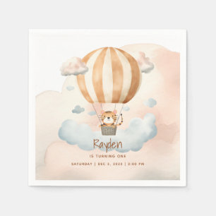 Whimsical Niedlich Tiger Hot Air Ballon 1. Geburts Serviette
