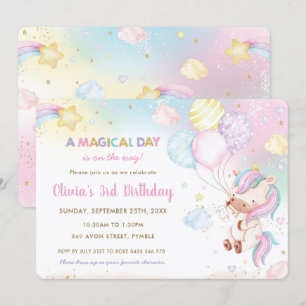 Whimsical Niedlich Unicorn Balloons Rainbow Birthd Einladung