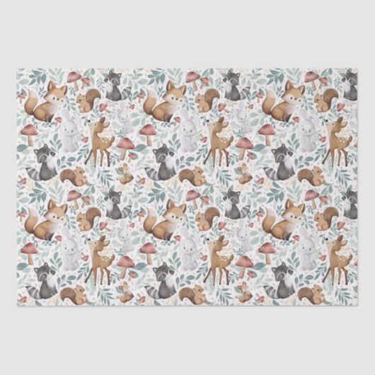 Whimsical Niedlich Watercolor Woodland Animal Frie Seidenpapier (Vorderseite)