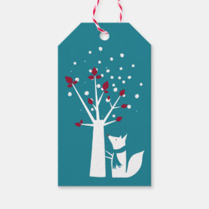 Whimsical Niedlich Winter Fox and Tree Gift Tags Geschenkanhänger