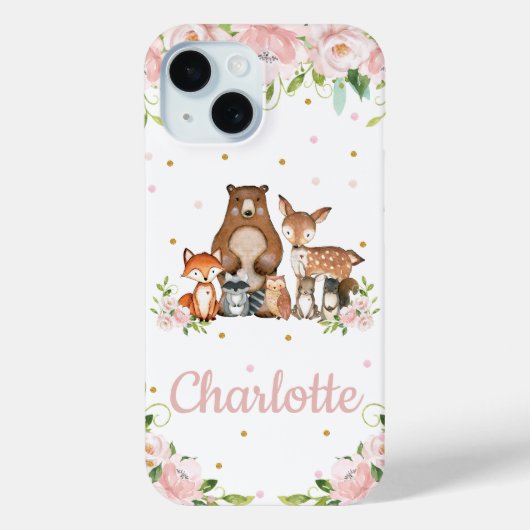 Whimsical Niedlich Woodland Tiere Rosa Blütenblüte Case-Mate iPhone Hülle (Rückseite)