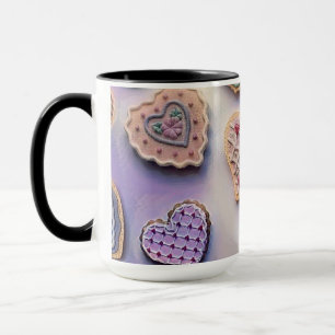 Whimsical niedliche farbige Kekse Herz Aquarell Tasse