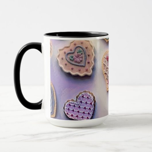 Whimsical niedliche farbige Kekse Herz Aquarell Tasse (Links)
